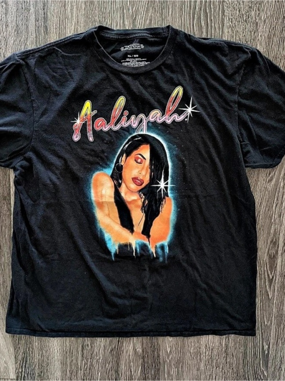 Aaliyah Airbrush Aaliyah T-Shirt Airbrush T-Shirt Graphic Short Sleeve Tee Black